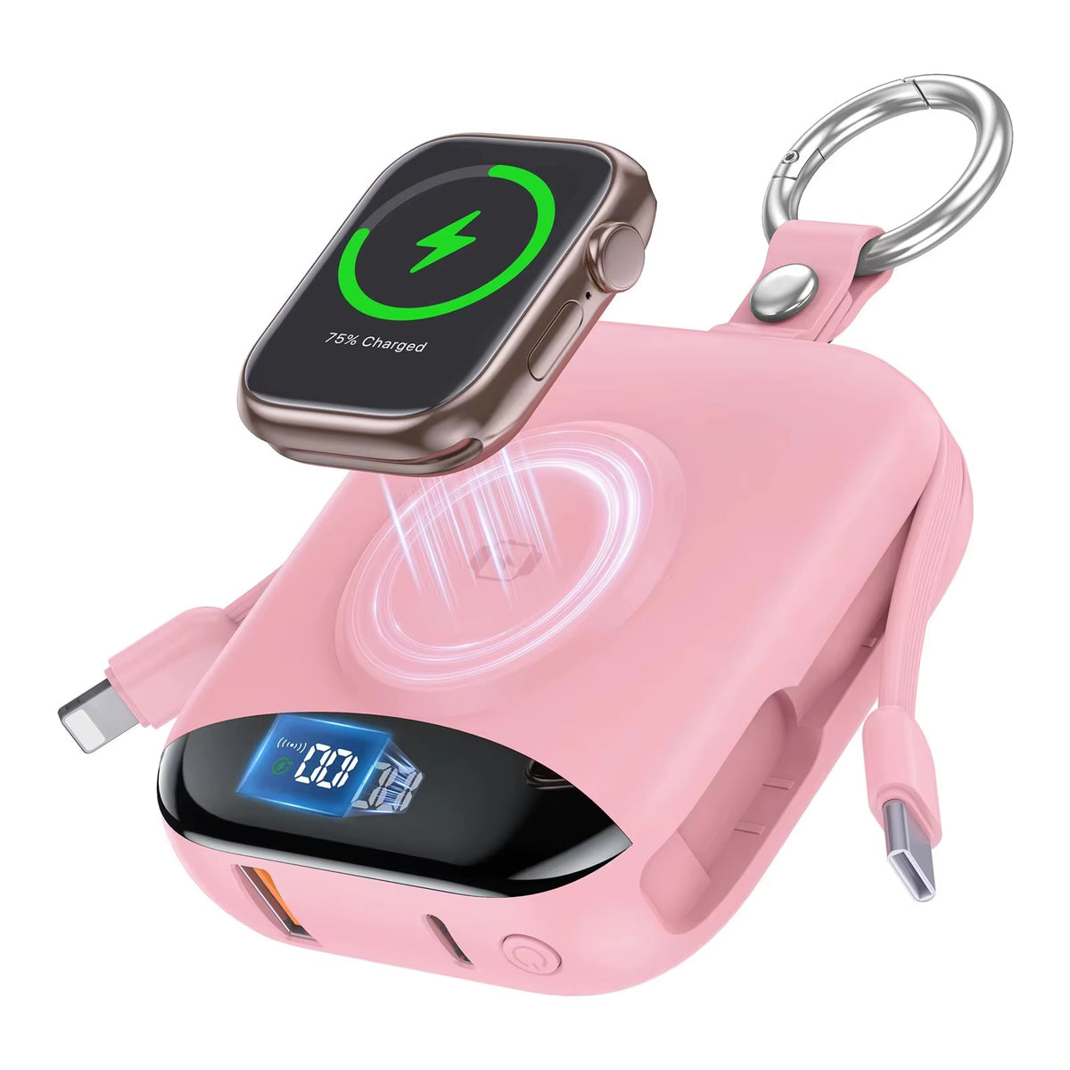 Portable 10000mAh Fast Charging Power Bank with LED Display & Keychain