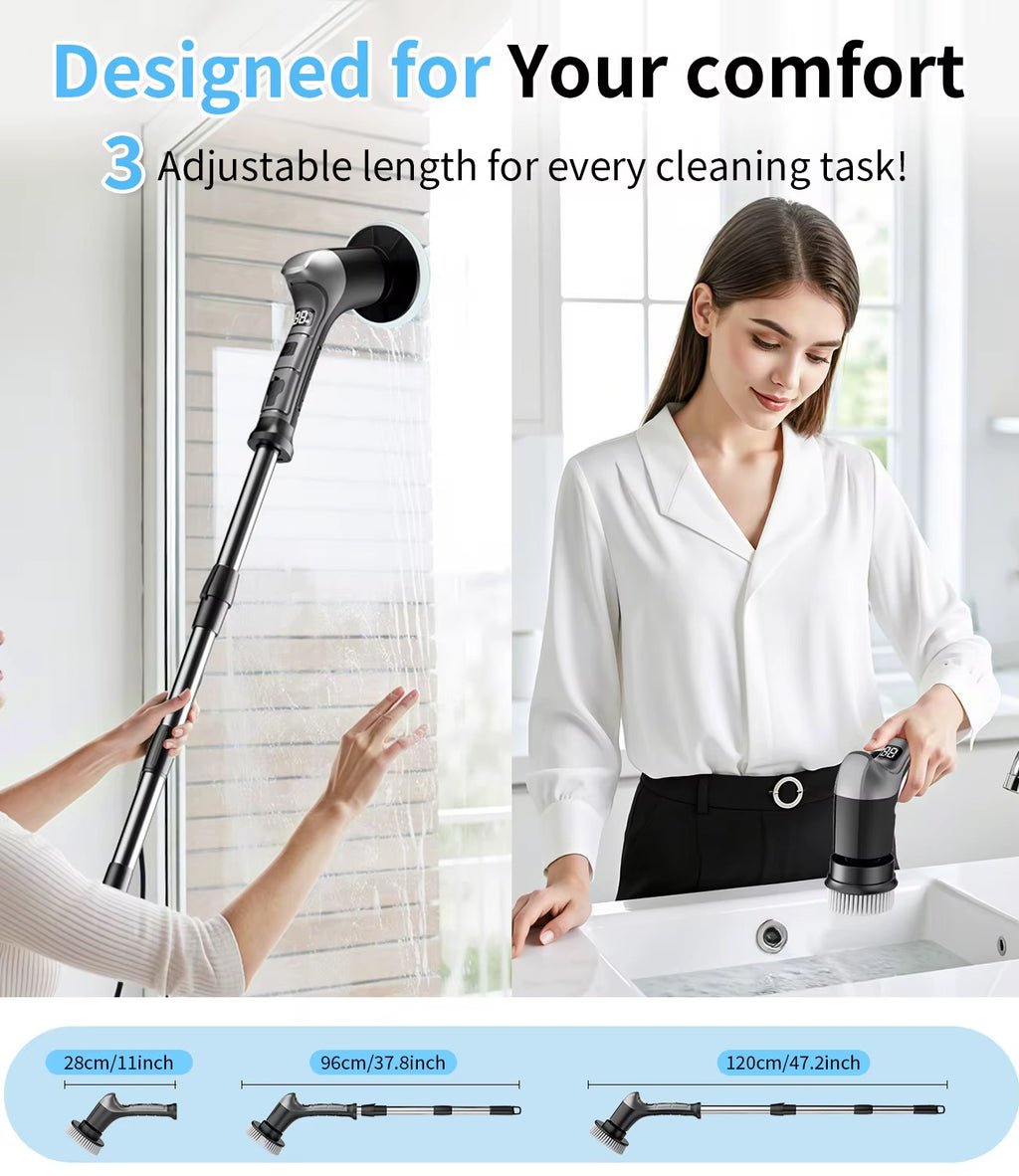 9-in-1 Cordless Electric Spin Scrubber with Extendable Handle