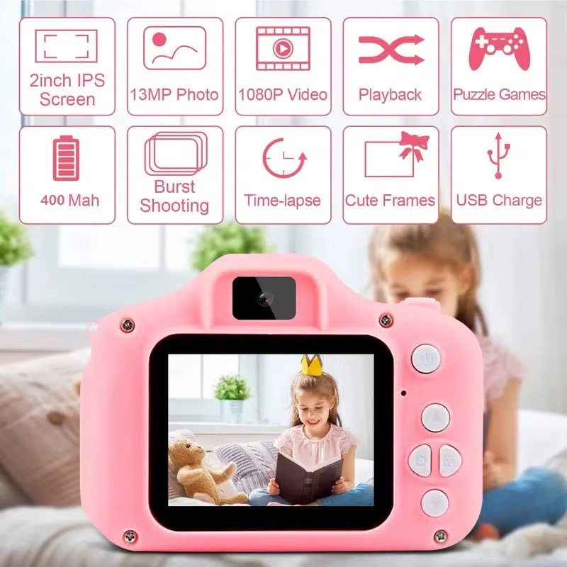 Kids Digital Camera, 13MP Photo, 1080P Video, 2-Inch Screen, Rechargeable Pink Camera for Kids